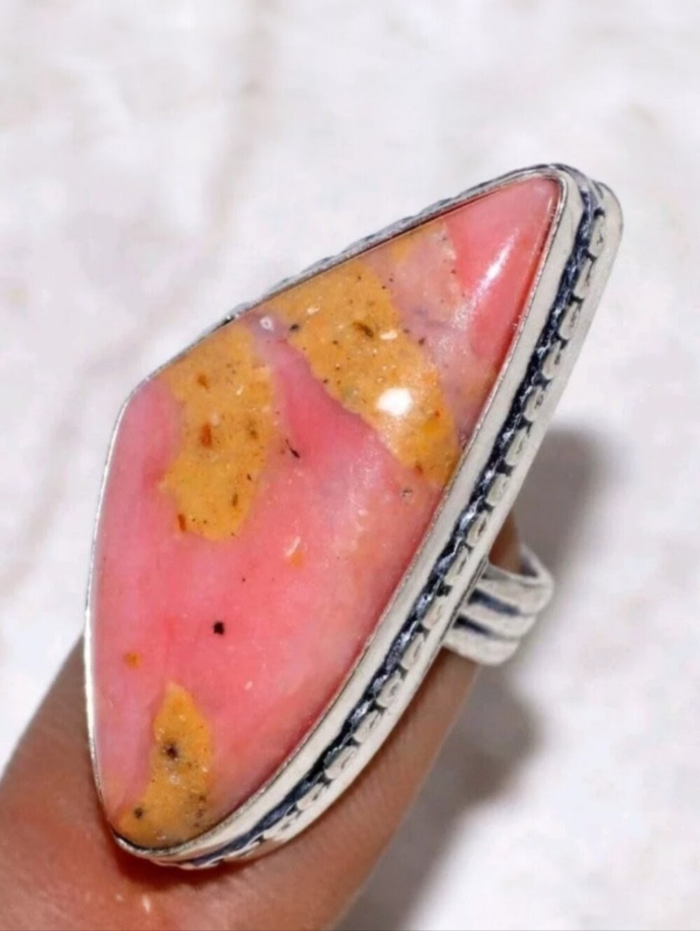Peruvian Pink Opal Gemstone Sterling Silver Handmade Ring